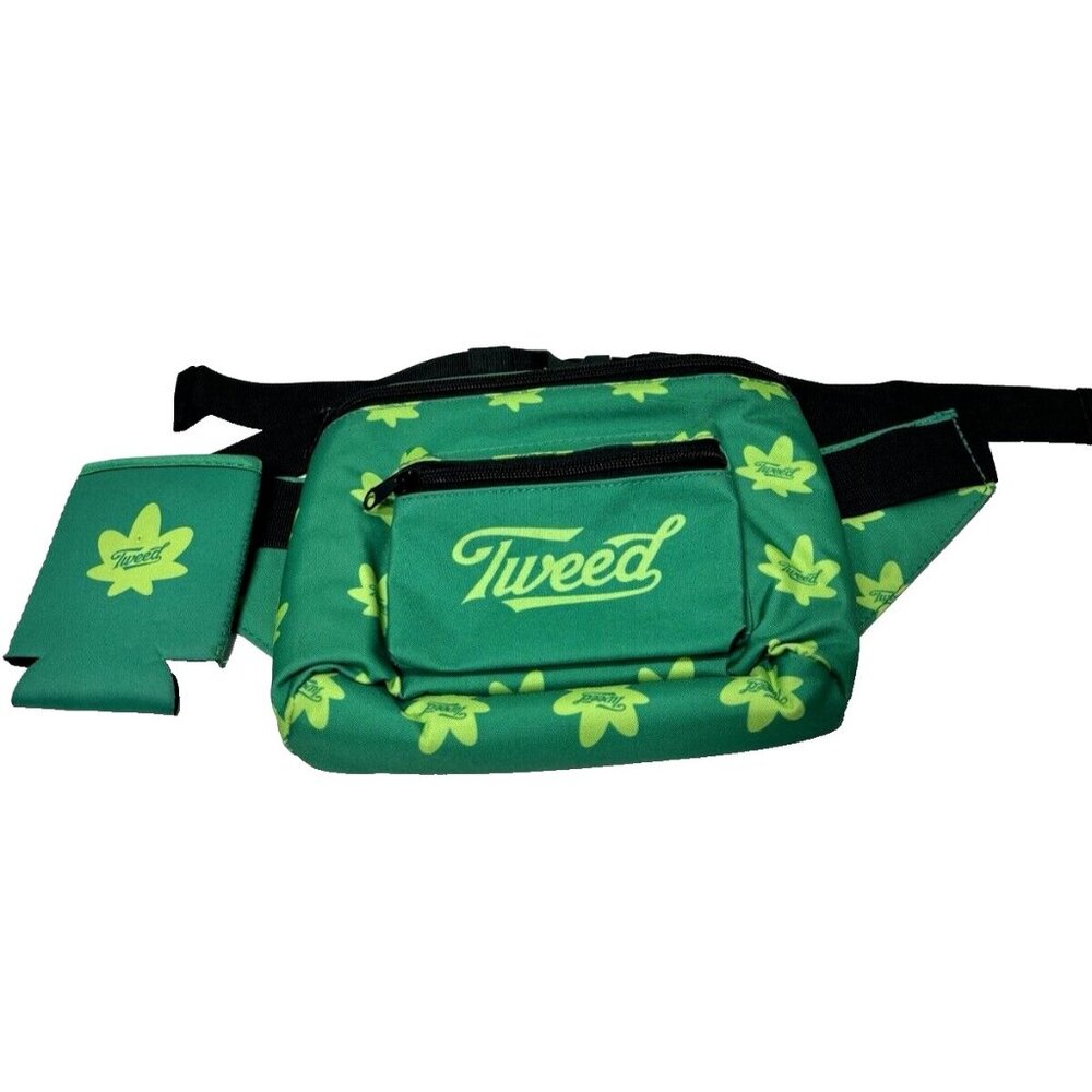 Tweed Fanny Pack Weed Leaf Pattern with Beer Sleeve, Green, St. Pattys, Like New